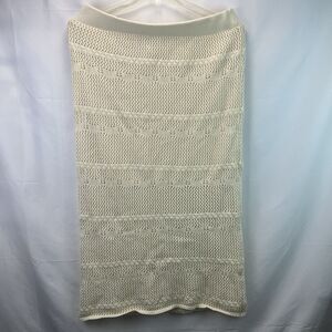 Haute Hippie Knit Crochet Midi Skirt Size XL Cream Boho Indie